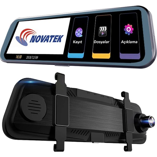 Novatek NT910-16GB Hafıza Kartlı 10 İnç Dokunmatik 2.5D Kıvrımlı IPS Ekran Dikiz Aynalı Çift Yön Araç Kamerası