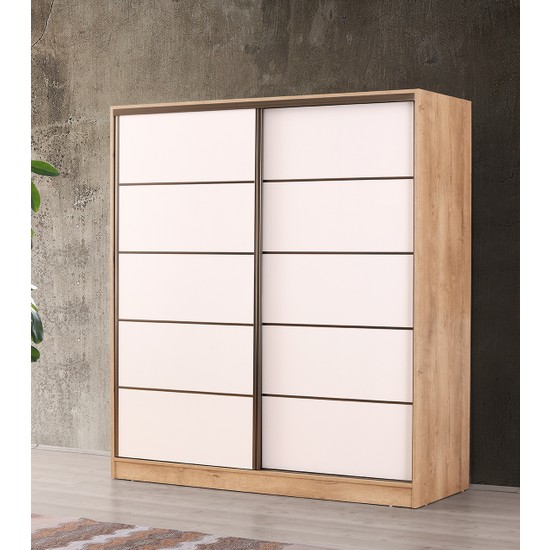 Beenal Venüs Sürgülü Gardırop 200 cm Lefkas Ceviz Beyaz Fiyatı