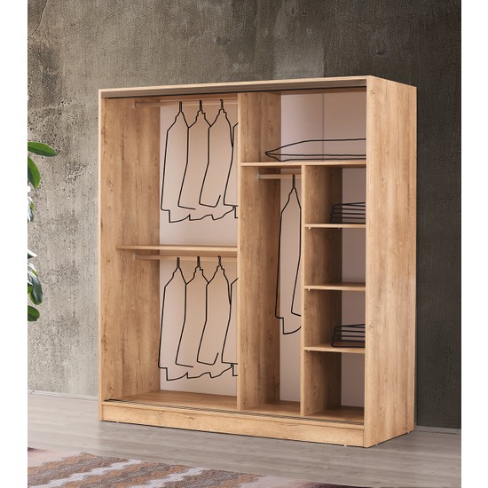 Beenal Venüs Sürgülü Gardırop 200 cm Lefkas Ceviz Beyaz Fiyatı