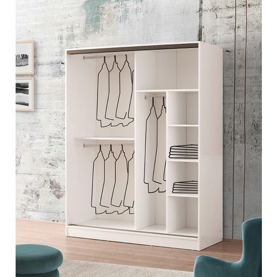 Beenal Venüs Sürgülü Gardırop 160 cm Parlak Beyaz Fiyatı