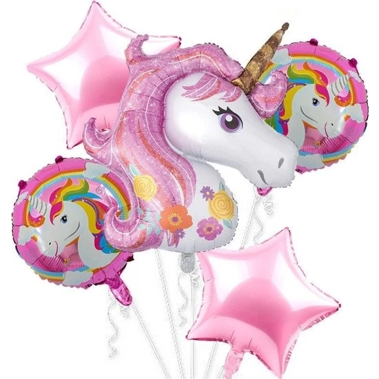 hepsiburada Buldum Unicorn Folyo Balon Seti Pembe 5 Li Set