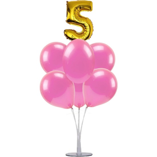 Kidspartim 7 'li Balon Stand Demeti 5 Altın Pembe Balon