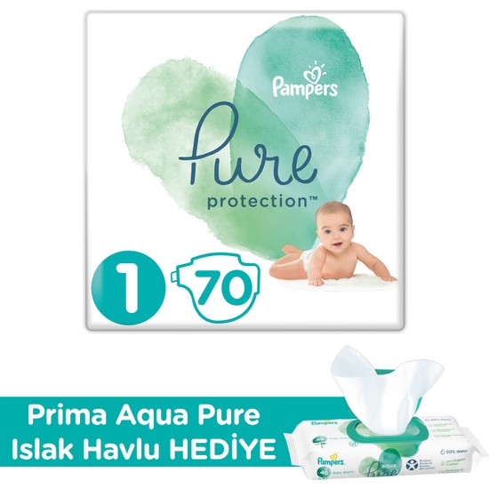 Prima Pure Bebek Bezi 1 Beden 70’li + Prima Aqua Pure Islak Havlu Hediyeli