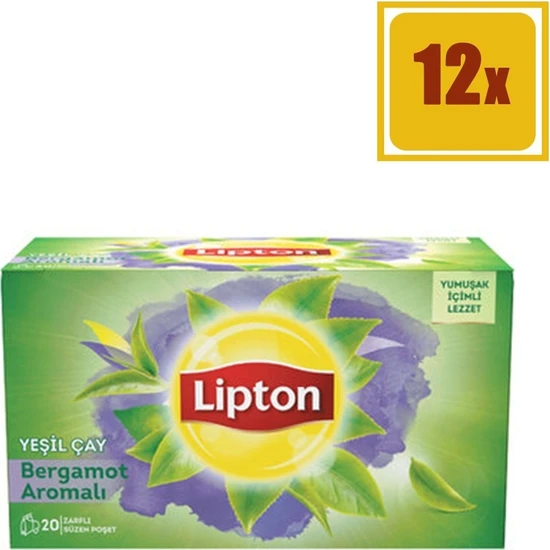 Lipton Bardak Poşet Yeşil Çay Bergamot Aromalı 20'li 40 gr 12'li Set
