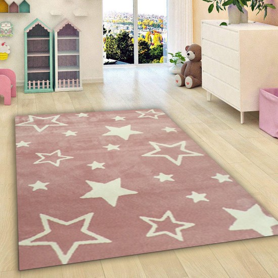 Balat Halı Yıldızlı Kalın Çocuk Odası Halısı Pembe Fiyatı