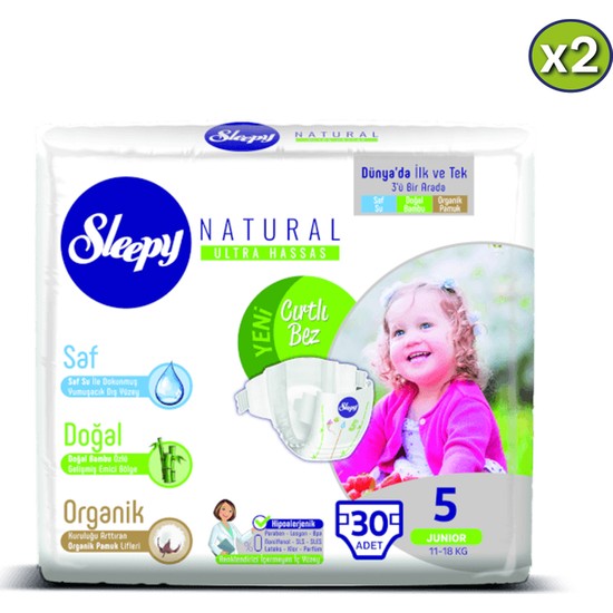 Sleepy Natural 5 Numara Bebek Bezi 30 x 2 (60 Adet) Fiyatı