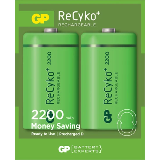 GP 2'li ReCyko 2200 Serisi NiMH D Kalın Boy Şarjlı Pil(GP220DHEMTR-2GB2)