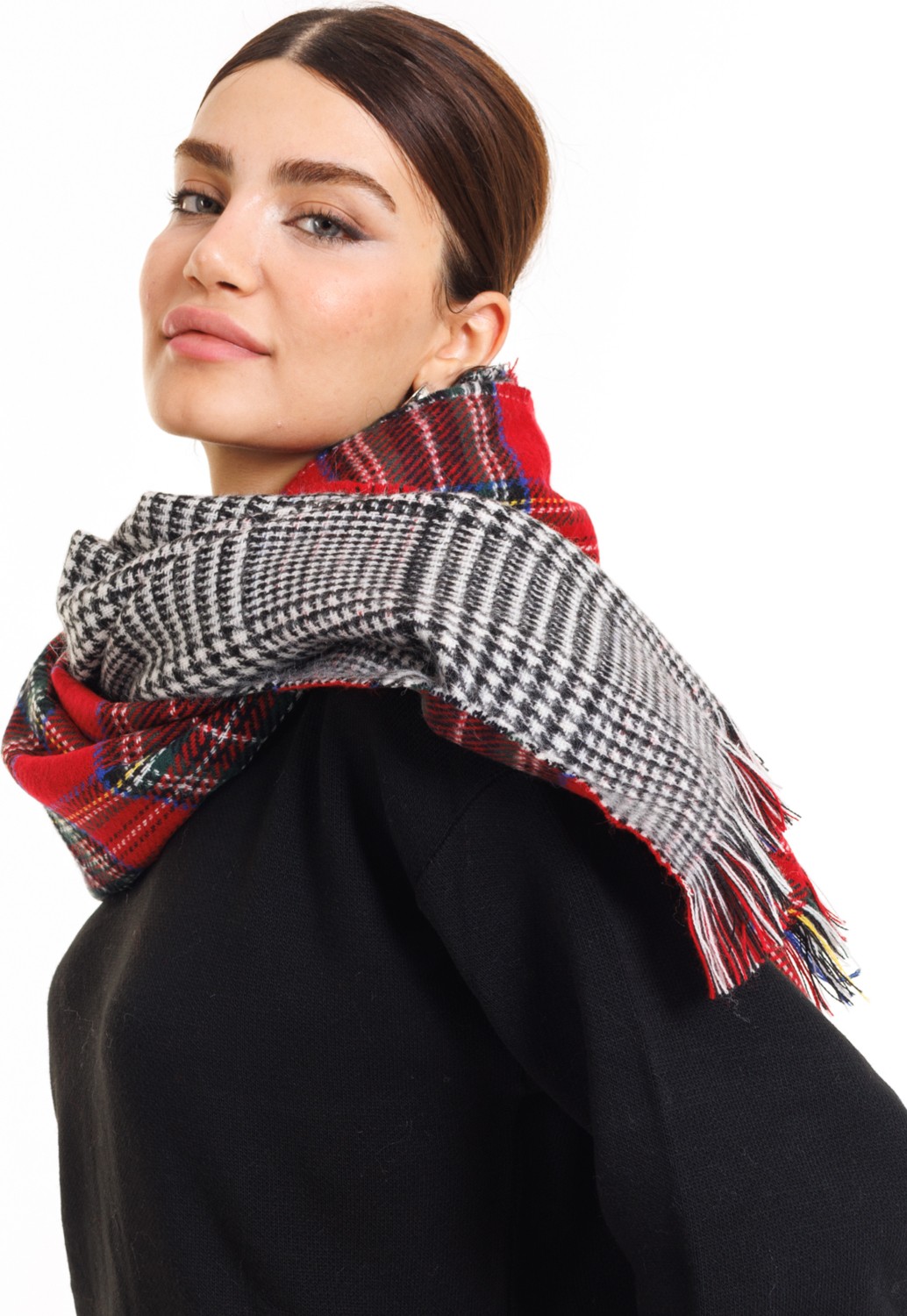 Ladycolor Kadın Çift Taraflı Ekose Iskoç Desen Şal Atkı-Omuz Şalı görsel 2