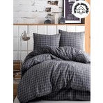 lotusline Home Minikaro Füme Tek Kişilik Pamuklu Nevresim Seti 160 x 200 cm Geometrik Desenli