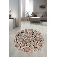 Napoli Home Dijital Baskılı Kaymaz Taban Yıkanabilir Yuvarlak Lazer Kesim Salon Halısı Paspas NLZR-HT-1605