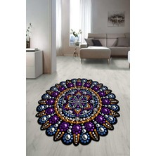 Napoli Home Dijital Baskılı Kaymaz Taban Yıkanabilir Yuvarlak Lazer Kesim Salon Halısı Paspas NLZR-SD-538