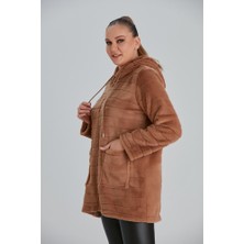 Fierte Kadın Büyük Beden Hırka RG9778 Peluş Astarlı Fermuar Kapama