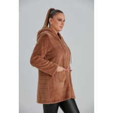 Fierte Kadın Büyük Beden Hırka RG9778 Peluş Astarlı Fermuar Kapama