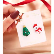 BP Tattoo Yılbaşı Konsept Kardan Adam ve Çam Küpe İkili