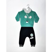 Butik Sosyetik Melfa Kapşonlu Köpek Baskılı Erkek Takım