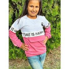 Butik Sosyetik Happy Life Kız Çocuk Lastik Kol Sweatshirt