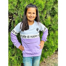 Butik Sosyetik Happy Life Kız Çocuk Lastik Kol Sweatshirt