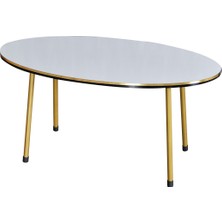 Gold Falez Orta Sehpa Beyaz Elips Metal Ayak Çift Gold