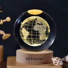 Hediyesahibi Büyük Boy Işıklı Ahşap Kaideli Dünya Temalı Cam Küre 8cm