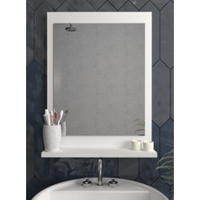 Sezer Mobilya Raflı Dikey Ayna 60X45CM Beyaz Dresuar Koridor Duvar Salon Banyo Wc Ofis Yatak Odası Aynası dikey