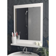 Sezer Mobilya Raflı Dikey Ayna 60X45CM Beyaz Dresuar Koridor Duvar Salon Banyo Wc Ofis Yatak Odası Aynası dikey