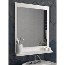 Sezer Mobilya Raflı Dikey Ayna 60X45CM Beyaz Dresuar Koridor Duvar Salon Banyo Wc Ofis Yatak Odası Aynası dikey