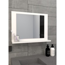 Sezer Mobilya  60X45CM Beyaz Raflı Yatay Banyo Aynası Dresuar Koridor Duvar Salon Wc Ofis Yatak Odası Ayna