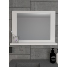 Sezer Mobilya  60X45CM Beyaz Raflı Yatay Banyo Aynası Dresuar Koridor Duvar Salon Wc Ofis Yatak Odası Ayna