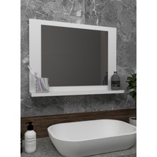 Sezer Mobilya  Beyaz Raflı Banyo Aynası Dresuar  Koridor Duvar Salon Wc Ofis Yatak Odası Ayna 60X45CM