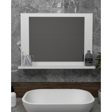 Sezer Mobilya  Beyaz Raflı Banyo Aynası Dresuar  Koridor Duvar Salon Wc Ofis Yatak Odası Ayna 60X45CM