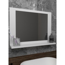 Sezer Mobilya  Beyaz Raflı Banyo Aynası Dresuar  Koridor Duvar Salon Wc Ofis Yatak Odası Ayna 60X45CM