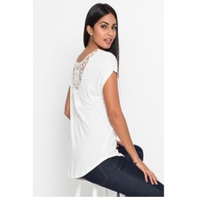 Org Marka Store Bodyflırt Geniş Yaka Mini Kol Sırt V Dantelli Beyaz-40
