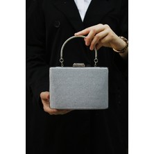 Roza Çanta Kadın Cupra Gümüş Simli Abiye , Clutch Gece Çantası