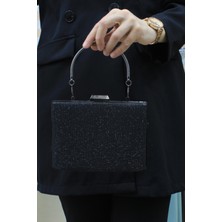 Roza Çanta Roza Kadın Siyah Simli Abiye Clutch Gece Çantası Suni Deri ile Trend Tasarım ve Şık Kullanım