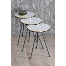 Gold Falez Zigon Sehpa Siyah Metal Ayak Çift Altın Beyaz