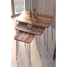 Gold Falez Zigon Sehpa 3'lü Set Metal Ayaklı Gümüş PVC Kenar Kaplama 37x60 cm Salon Oturma Odası