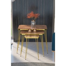 Gold Falez Zigon Sehpa Kr Gold Ceviz Tel Kaliteli Metal Ayaklar ve Özel Üretim Gold PVC Bant