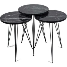 Gold Falez Zigon Sehpa Tel Ayak Siyah Mermer Desen