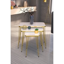 Gold Falez Metal Ayaklı Zigon Sehpa Takımı Gold PVC Kenar Kaplama 37x28x55 cm Minimalist Ev Dekoru