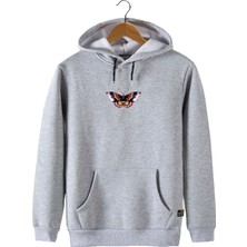Terapi Men Erkek Gri Önü Kelebek Baskılı Kapüşonlu Sweatshirt 22K-5200322-6