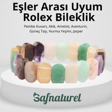 Safnaturel Sertifikalı Eşler Arası Uyum Rolex Doğal Taş Bileklik 15 mm T aventurin güneş Taşı jasper pembe Kuvars yeşim
