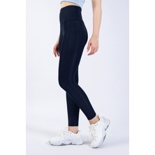 The Step Sports Spocket Kadın Lacivert Cepli Yüksek Bel Toparlayıcı, Yoga Tayt 25"