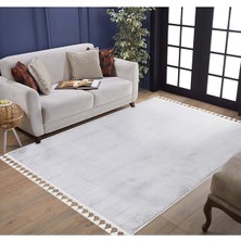 Valery Home Comfort Puffy Peluş Halı Açık Gri Ponpon Saçaklı (Ponpon Beyaz)