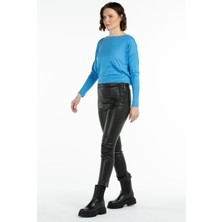 Ekol Kadın Yandan Fermuarlı Deri Pantolon 1127 Siyah