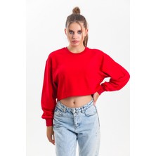 Pulur.co Kırmızı Oversize Crop Sweatshirt