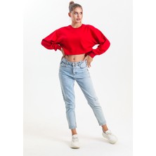 Pulur.co Kırmızı Oversize Crop Sweatshirt