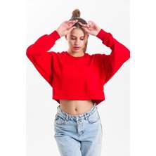 Pulur.co Kırmızı Oversize Crop Sweatshirt