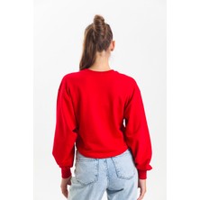 Pulur.co Kırmızı Oversize Crop Sweatshirt