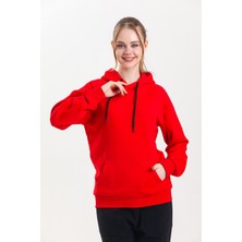 Pulur.co Kırmızı Kapüşonlu Kanguru Cepli Basic Sweatshirt