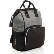 Yerli Anne Bebek Bakım Sırt Çantası Biberon Termoslu Sıvı Geçirmez Puset Askı Aparatlı Siyah Gri Çi